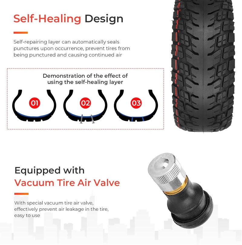 LUCK4U 90/55-7 Tubeless Tire with Valve with Built-in Live Glue Repairable for Segway Ninebot GT Scooter 10 inch Scooter Self Repairing off-road Tire 2PCS - Image 4
